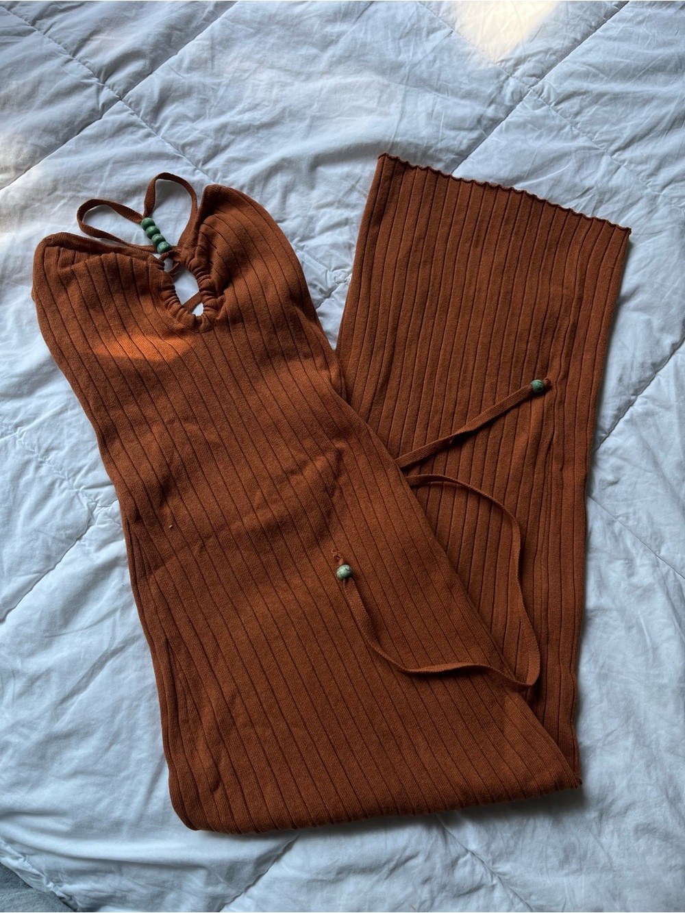 Windsor Ribbed Lace Up Bodycon Dress in Burnt Orange